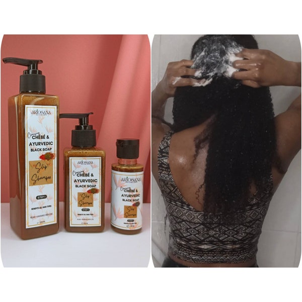 Chébé Black soap Shampoo | Castor oil, Moringa, Neem, Amla, Aloe,  | Slippery Elm | Marshmallow root | Hibiscus | Guava | Clove | Chebe