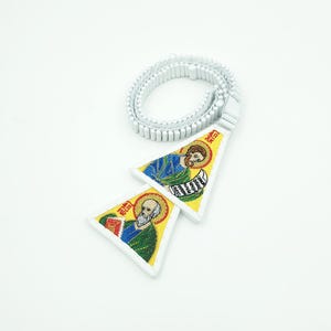 White Leather Lestovka with Evangelists – Handmade Orthodox Prayer Rope (100 / 109 / 150 Steps)
