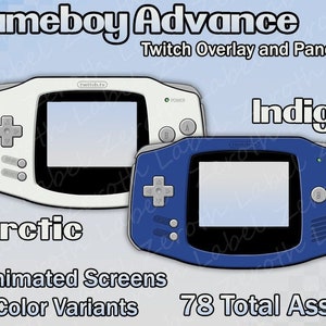 Animated Gameboy Advance Twitch Overlay Starter Pack in Arctic and Indigo - Overlay - Webcam Borders - Panels - Retro - Nostalgia