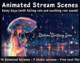 Animated Rainy Day Stream Screens: City Night, Calming Sounds