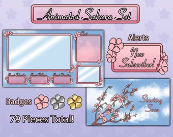 Animated Sakura Twitch Overlay Set: Pastel Cherry Blossom Theme