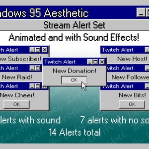 Windows 95 Twitch Alerts - Animated - With Sound - Nostalgia - Retro