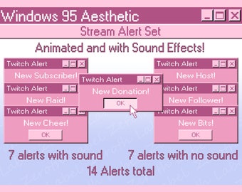 Pink Windows 95 Retro Twitch Alerts: Animated Stream Alerts With Sound
