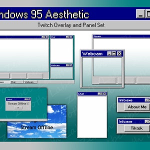 Windows 95 Retro Twitch Overlay Starter Pack - Animated Overlays - Panels - Webcam Borders