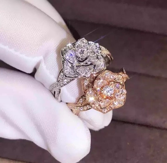 Beautiful Rose Flower Rings Cubic Zirconia Rings for Women