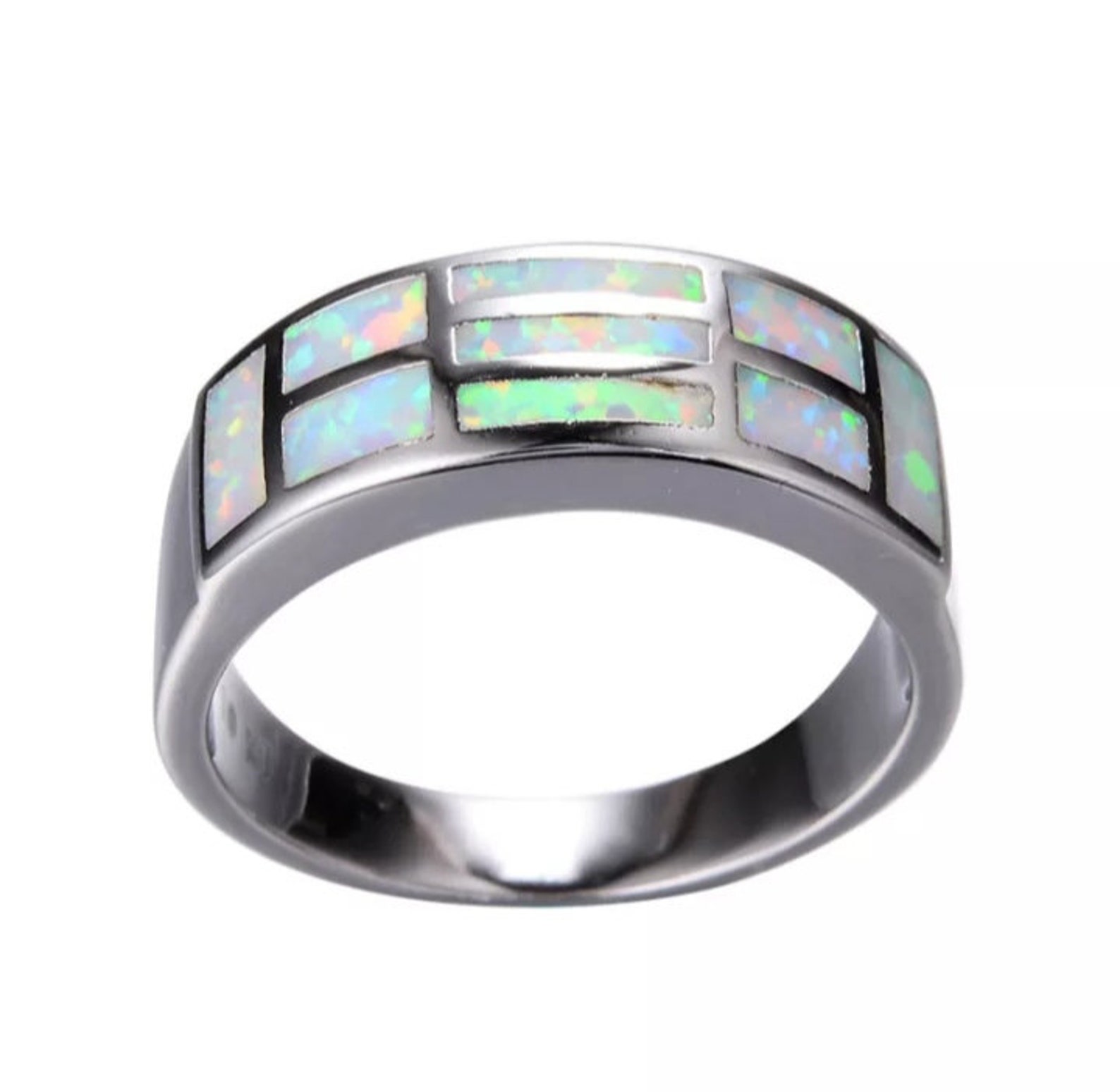 White opal gemstone ring Geometric ring Vintage engagement | Etsy