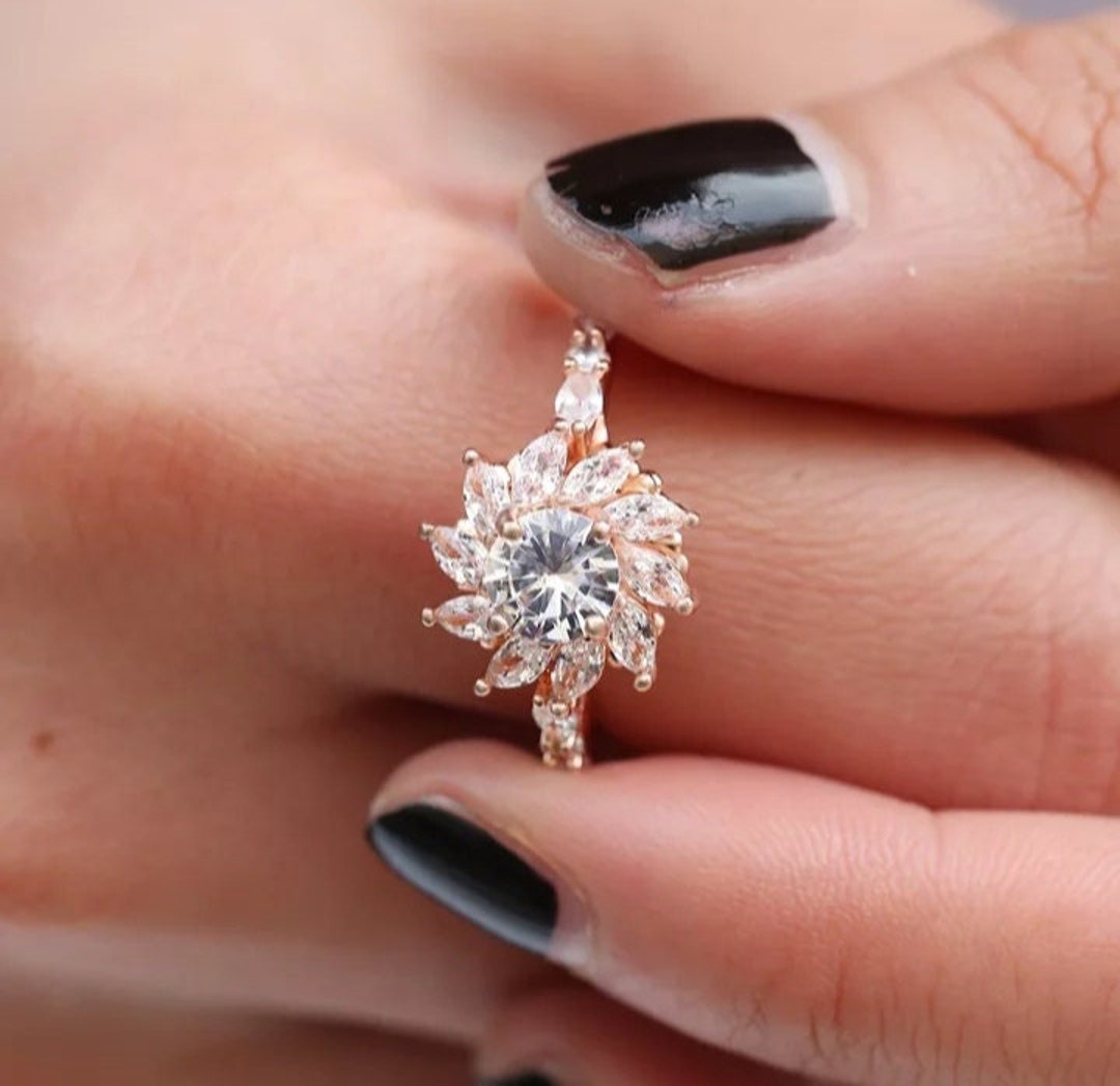 Sunflower Ring Cubic Zirconia Rings for Women Rose Gold Ring Wedding