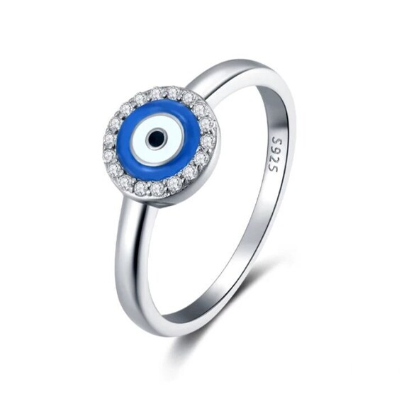 925 Sterling Silver Adjustable Evil Eye Ring Open Blue Stone Luxury Jewelry Gift for Her Geometric Cubic Zirconia Ring Christmas Gift