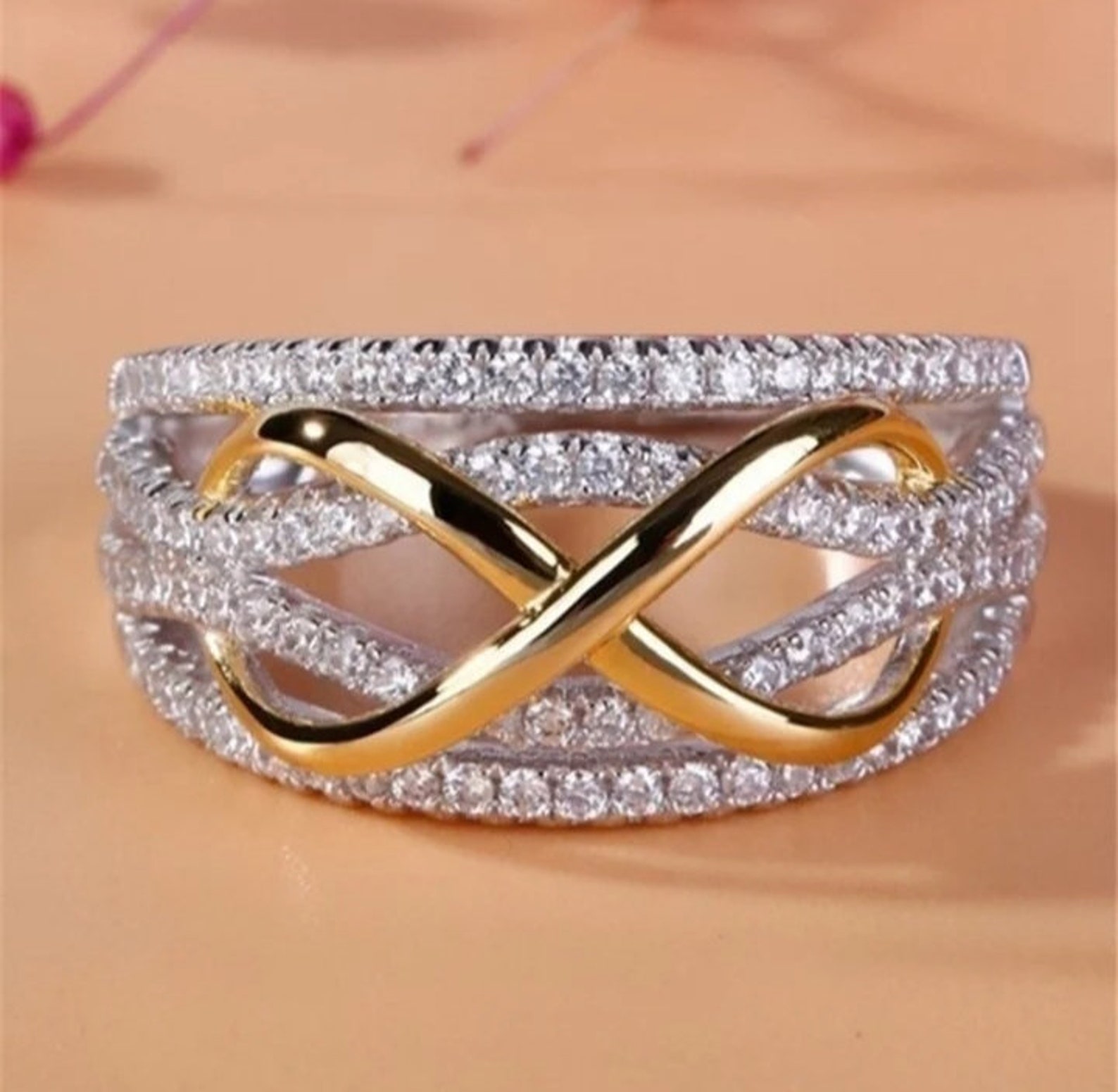 Golden infinity ring Cubic zirconia ring for women Size 6 Etsy