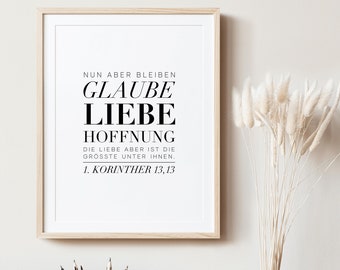 Bibelvers Poster ︳Glaube Liebe Hoffnung ︳1. Korinther 13,13 ︳digital