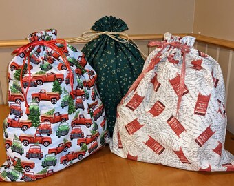 Reusable Christmas and holiday fabric gift bags, eco-friendly