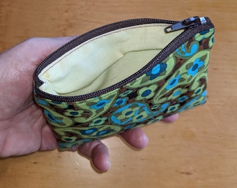 Zippered lined credit card pouch or coin purse