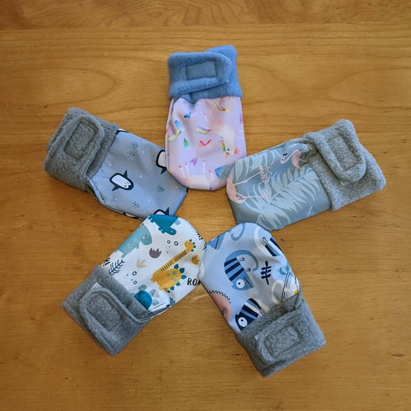 Waterproof teething or eczema mittens for infants, fleece lined