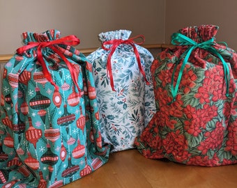 Sacs cadeaux réutilisables en tissu pour Noël et les fêtes, respectueux de l'environnement