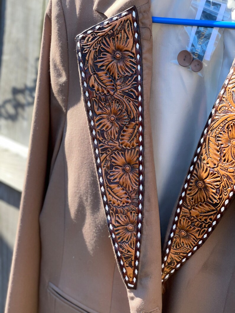 As seen in COWgirl Magazine Custom Hand Tooled Leather Lapels for Sportscoat Blazer image 9