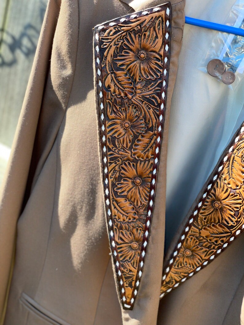 As seen in COWgirl Magazine Custom Hand Tooled Leather Lapels for Sportscoat Blazer image 6