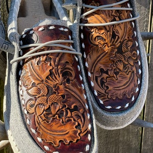 Handtooled Handmade Oak Leaf Acorn Western Hey Dudes