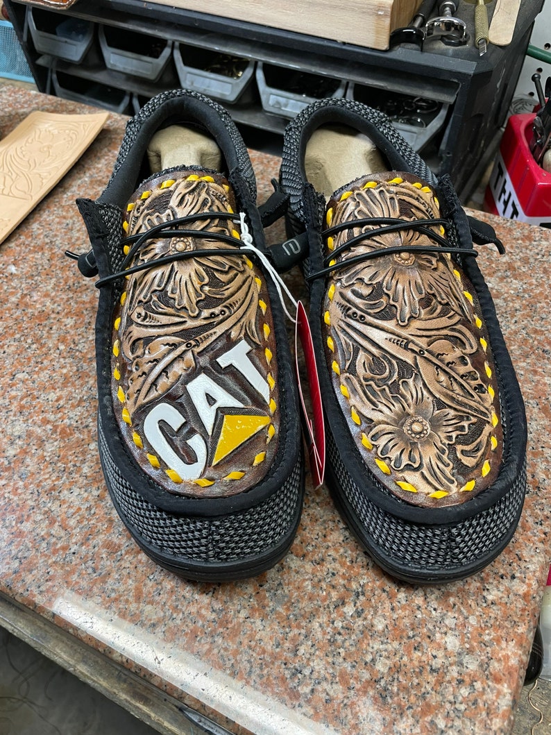CAT Custom Leather Hey Dudes Etsy