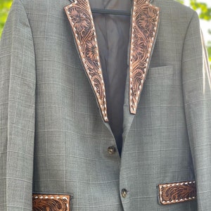 As seen in COWgirl Magazine Custom Hand Tooled Leather Lapels for Sportscoat Blazer image 4