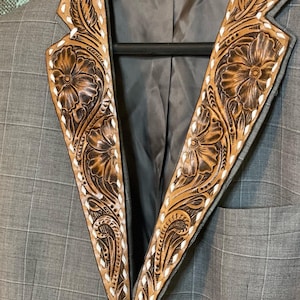 As seen in COWgirl Magazine Custom Hand Tooled Leather Lapels for Sportscoat Blazer image 3