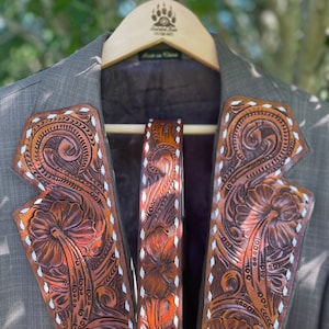 As seen in COWgirl Magazine Custom Hand Tooled Leather Lapels for Sportscoat Blazer