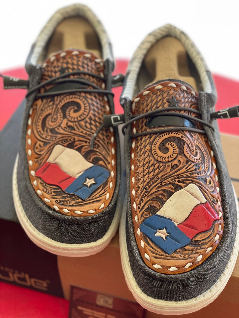 Texas Proud Custom Leather Hey Dudes Etsy
