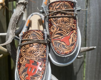 GAME DAY Choice of Scool  Custom Hand Tooled Hey Dude’s