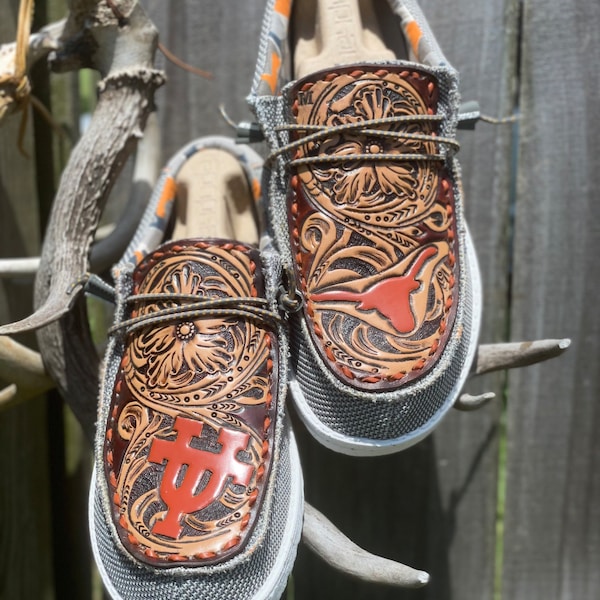GAME DAY Choice of Scool  Custom Hand Tooled Hey Dude’s