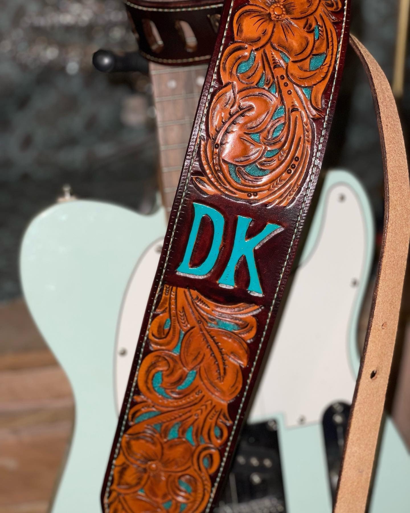 Leather Guitar Strap with Custom Hand Tooled Design – For Acoustic or  Electric Guitars 