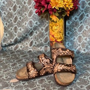 Custom Hand Tooled Birkenstock Sandals