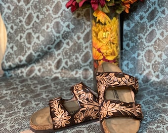 Custom Hand Tooled Birkenstock Sandals