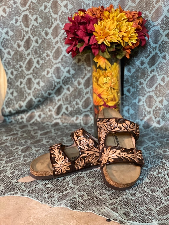 Custom Hand Tooled Birkenstock Sandals 