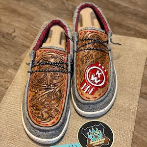 Kenworth and Sheridan Floral Custom Leather Hey Dude’s