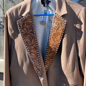 As seen in COWgirl Magazine Custom Hand Tooled Leather Lapels for Sportscoat Blazer image 5