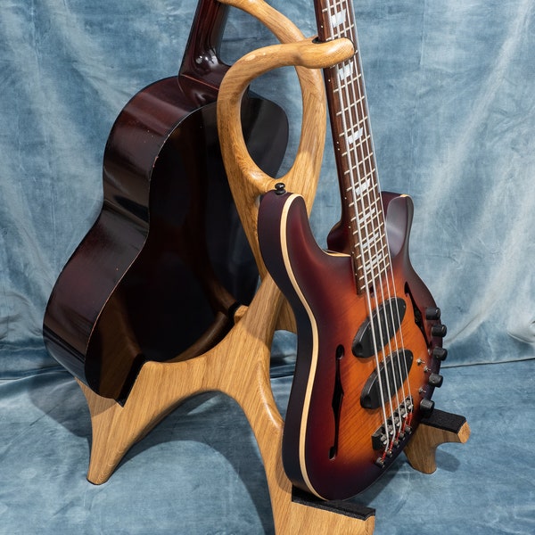 Hand-crafted solid oak guitar stand for two guitars "Gemini"