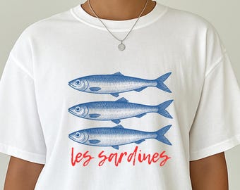 Camiseta Les Sardines / Camiseta Comfort Colors® inspirada en el océano y el pescado enlatado / Camiseta de verano para la playa / Estilo pescador