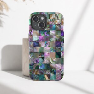Iridescent Mosaic Phone Case / Ocean Inspired Mother Of Pearl Tough Phone Cover / Coastal Opal Aesthetic