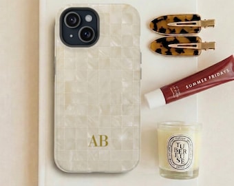 Pearl Print Monogram Phone Case / Personalized Name MagSafe Case / Custom Initial iPhone Cover
