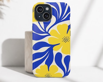 Matisse Inspired Floral Phone Case / Retro Yellow and Blue Flower Tough and MagSafe iPhone & Samsung Phone Cover