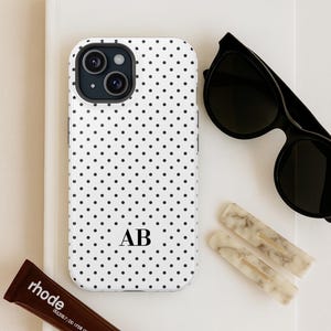 Personalized Black White Polka Dot Phone Case / Custom Retro Monogram Tough MagSafe Phone Cover