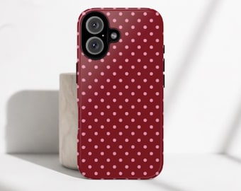 Burgundy Pink Polka Dot Tough Phone Case / Vintage Inspired Minimalist Aesthetic Phone Cover