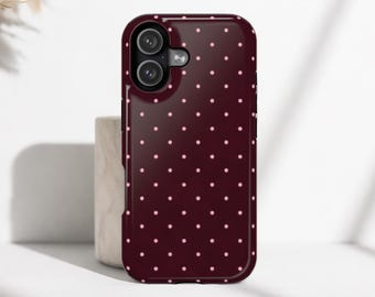 Burgundy Polka Dot Phone Case / Pink Dot Phone Cover / Vintage Tough and iPhone Case