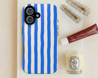 Blue & White Wavy Stripe Phone Case / Coastal Beach Inspired Striped Samsung and iPhone Case