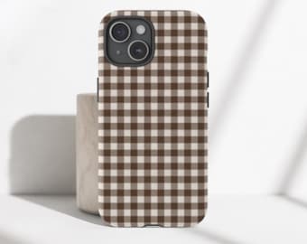 Brown Gingham Phone Case / Checkered Vintage Inspired iPhone Case / Minimalist Aesthetic Phone Cover