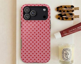 Pink Red Polka Dot Phone Case / Cute Coquette Dot MagSafe iPhone Case / Retro Aesthetic Phone Cover