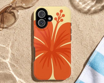 Orange Hibiscus Floral Phone Case / Tropical Flower MagSafe and Tough Phone Covers / Summer Beach Aesthetic Samsung Galaxy and iPhone Cover