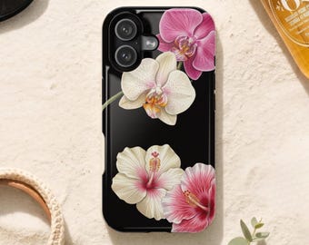 Orchid Hibiscus Floral Phone Case / Vintage Tropical Flower Phone Cover / MagSafe and Tough iPhone and Samsung Galaxy Case