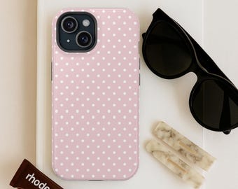Pink White Polka Dot Phone Case / Soft Girl MagSafe Phone Case / iPhone 17 16 15 14 13 Pro Plus Max / Samsung Galaxy S26 Plus Ultra