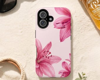 Pink Lily Floral Phone Case / Tropical Flower Phone Cover / Summer Beach Floral MagSafe and Tough Case / iPhone and Samsung Galaxy