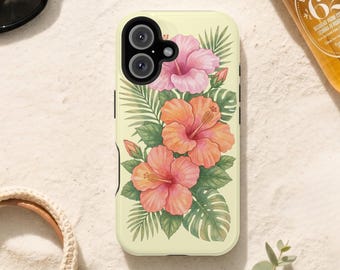 Tropical Hibiscus Phone Case / Summer Beach Floral Phone Cover / Tropical Flower MagSafe and Tough Case